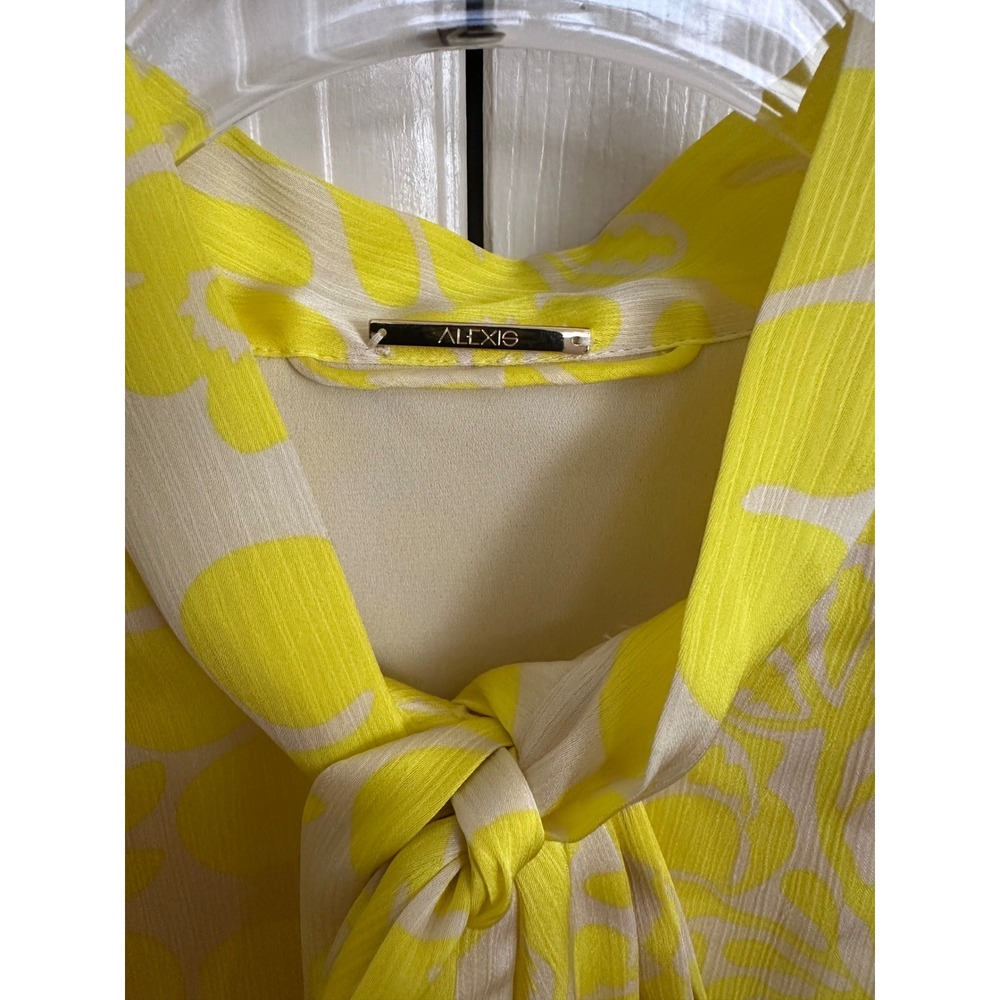 Alexis Neela Yellow Floral Tie Neck Poet Sleeve Ruffle Mini Dress Small S - Picture 3 of 7